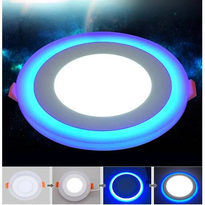 LED RECESSED DOUBLE COLORED PANEL LIGHTS ROUND 3+3W BLUE AND WHITE