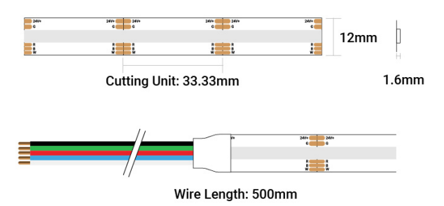 COB-RGBW-DC24V-20W/m-12mm-784L-Ra>90